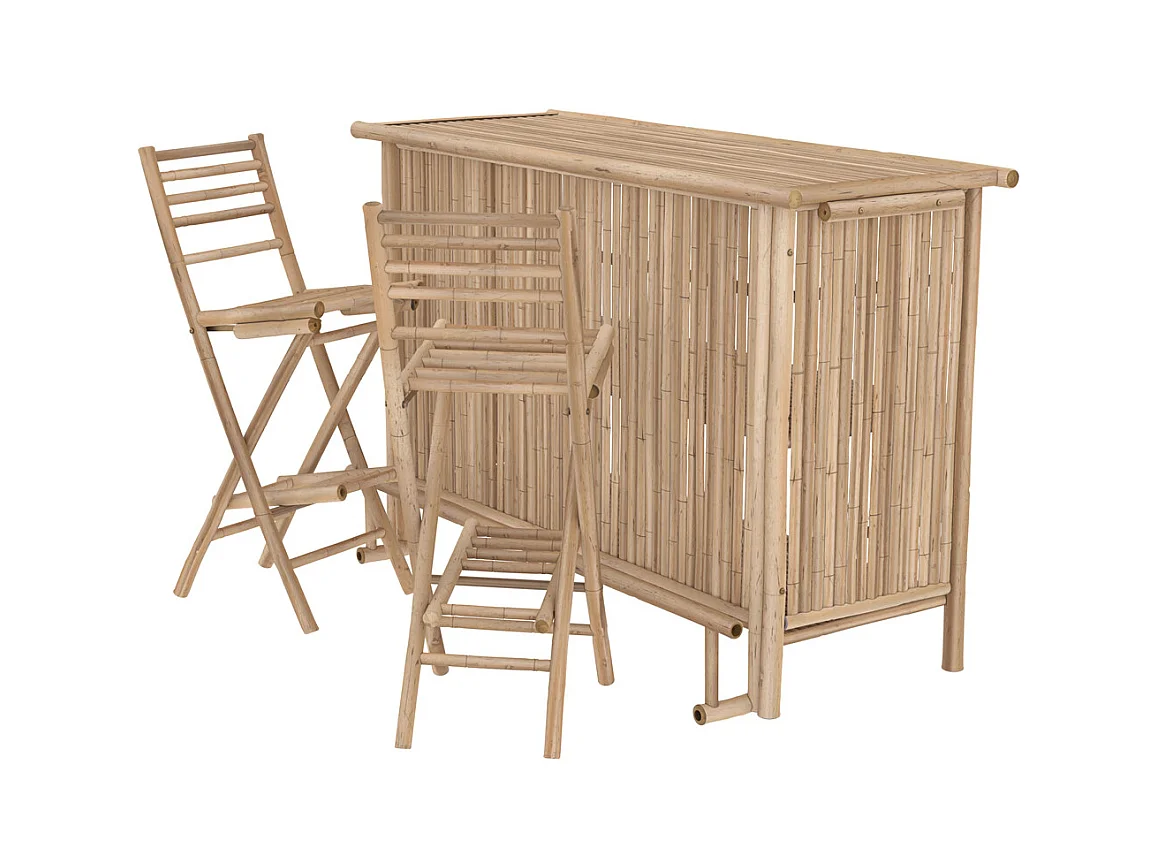 Ensemble bar et chaise de bar de jardin en bambou (lot de 2) - Vadella