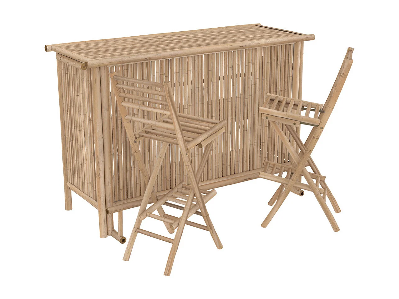 Ensemble bar et chaise de bar de jardin en bambou (lot de 2) - Vadella
