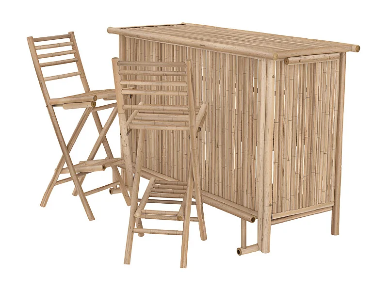 Ensemble bar et chaise de bar de jardin en bambou (lot de 2) - Vadella