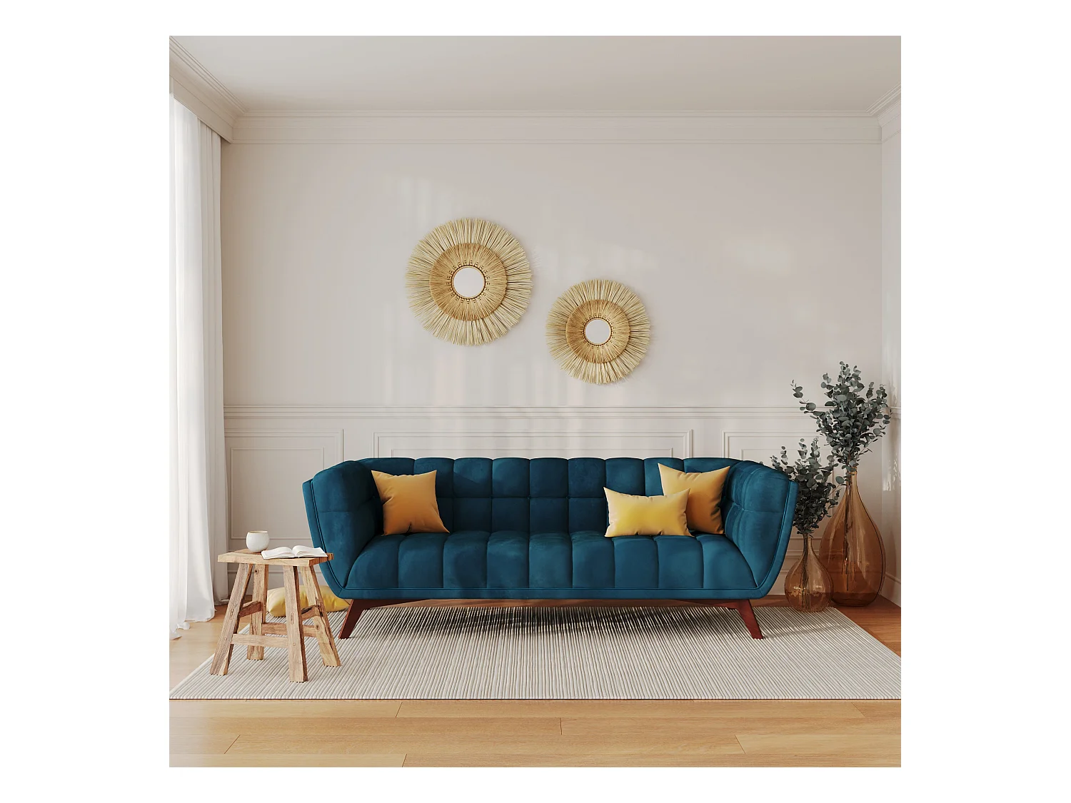 Sofá de 3 plazas en terciopelo azul oscuro - Mona