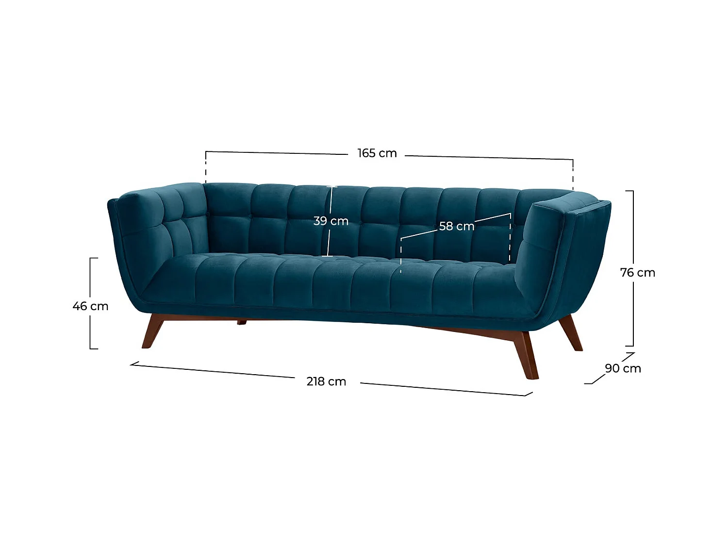 Sofá de 3 plazas en terciopelo azul oscuro - Mona