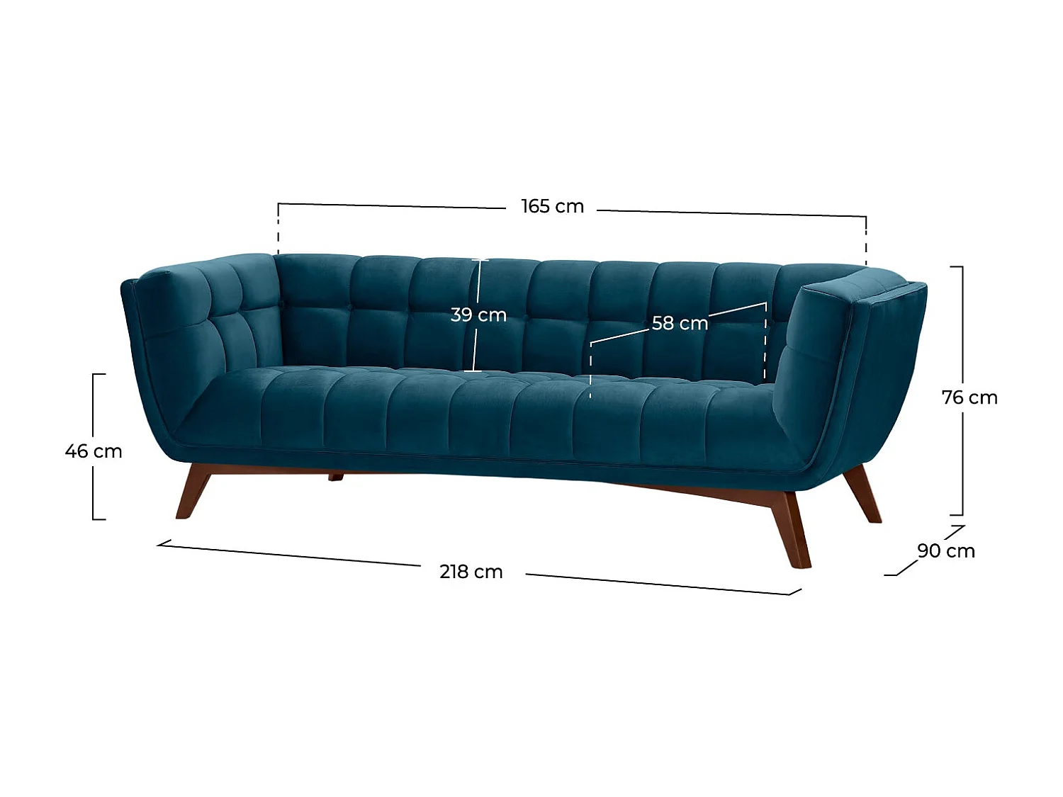 Sofá de 3 plazas en terciopelo azul oscuro - Mona