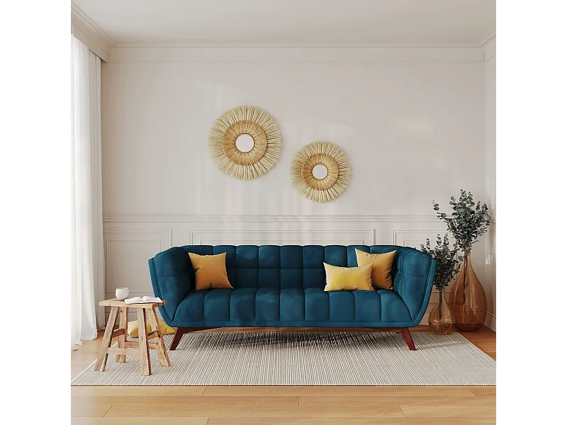 Canapé 3 places en velours bleu foncé - Mona