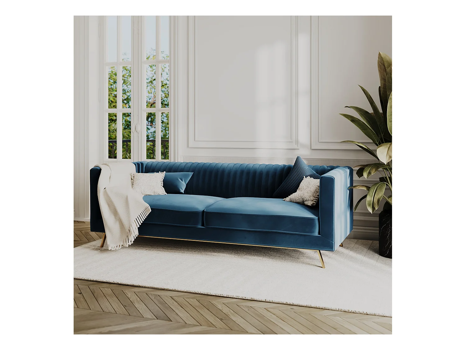 Divano 3 posti in velluto blu scuro - Gatsby