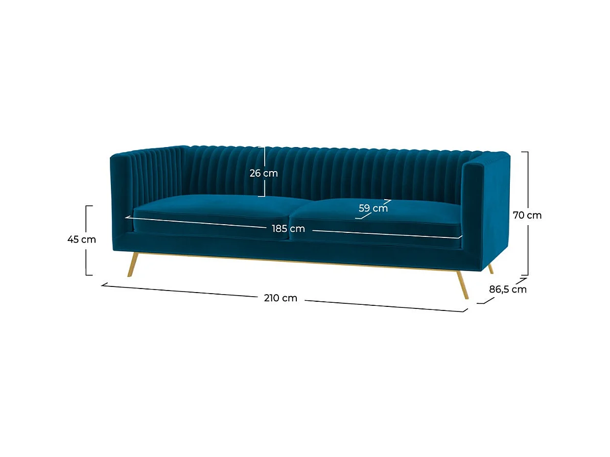 Divano 3 posti in velluto blu scuro - Gatsby