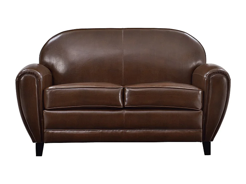 Canapé 2 places marron en croute de cuir enduite - Club