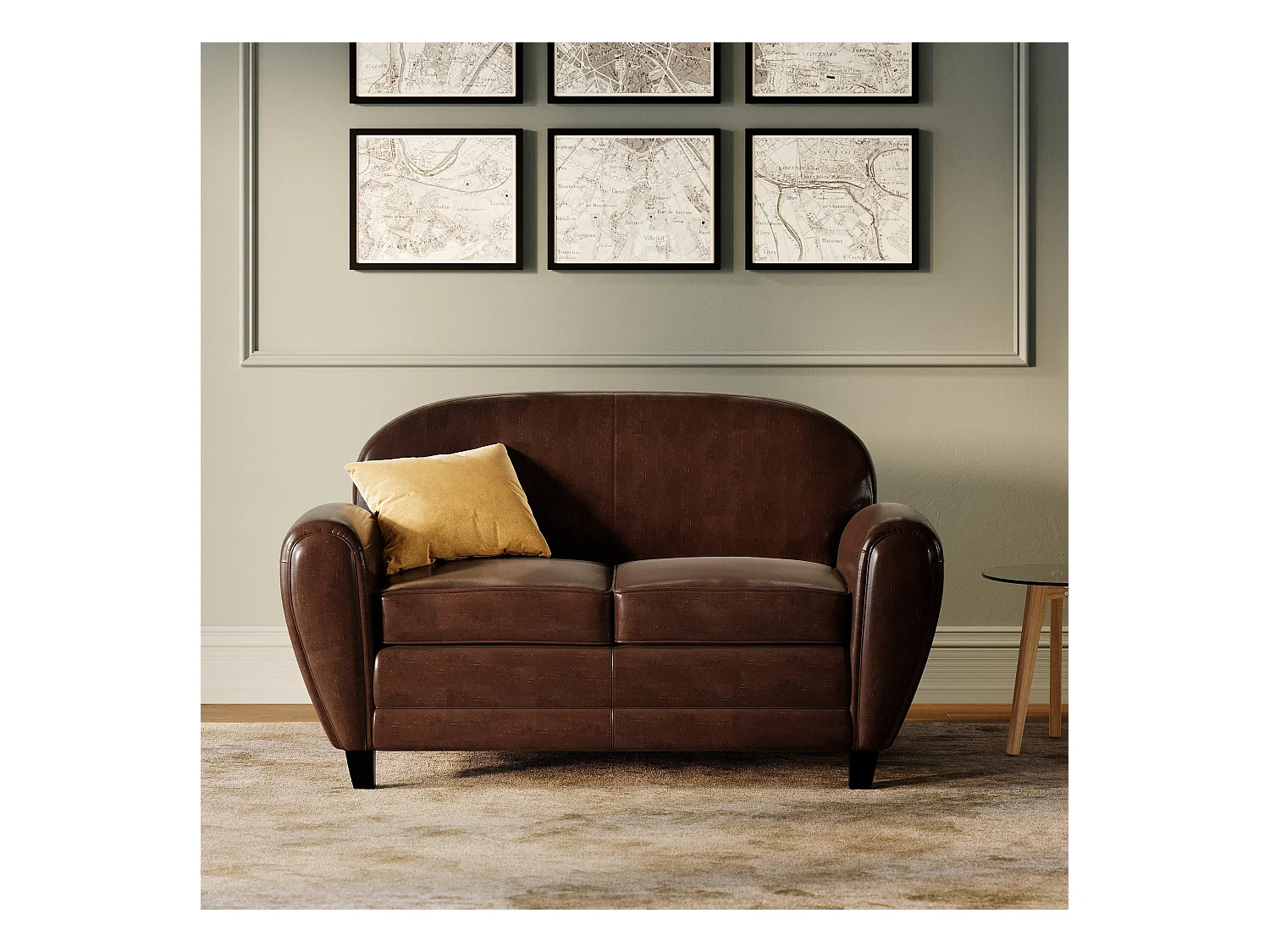 Sofá marrón de 2 plazas en cuero recubierto - Club
