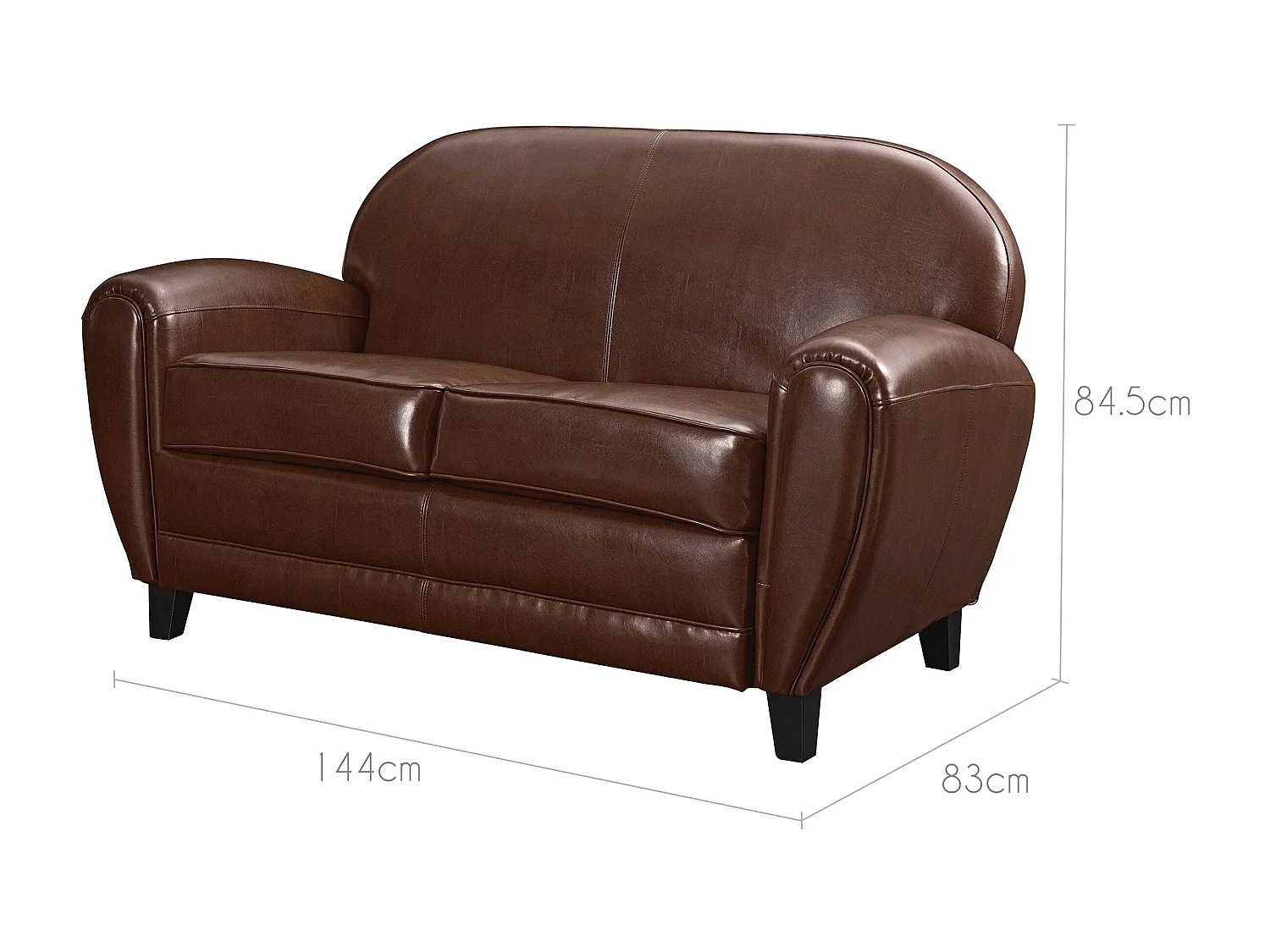 Canapé 2 places marron en croute de cuir enduite - Club