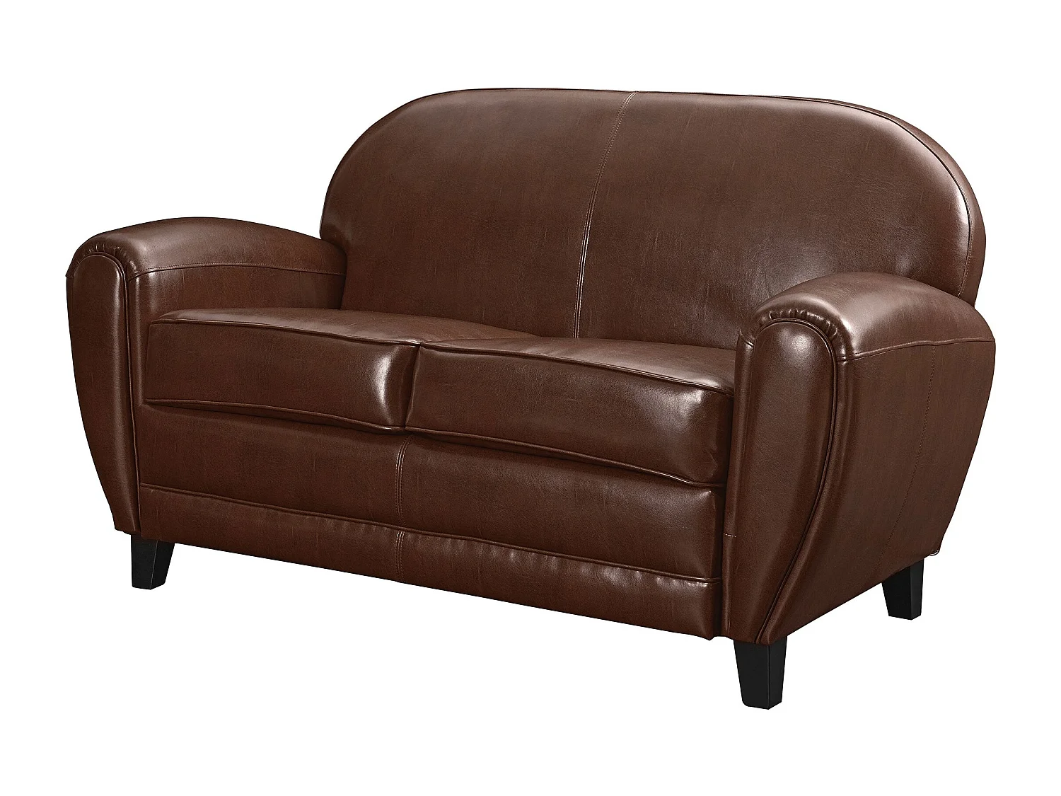 Canapé 2 places marron en croute de cuir enduite - Club