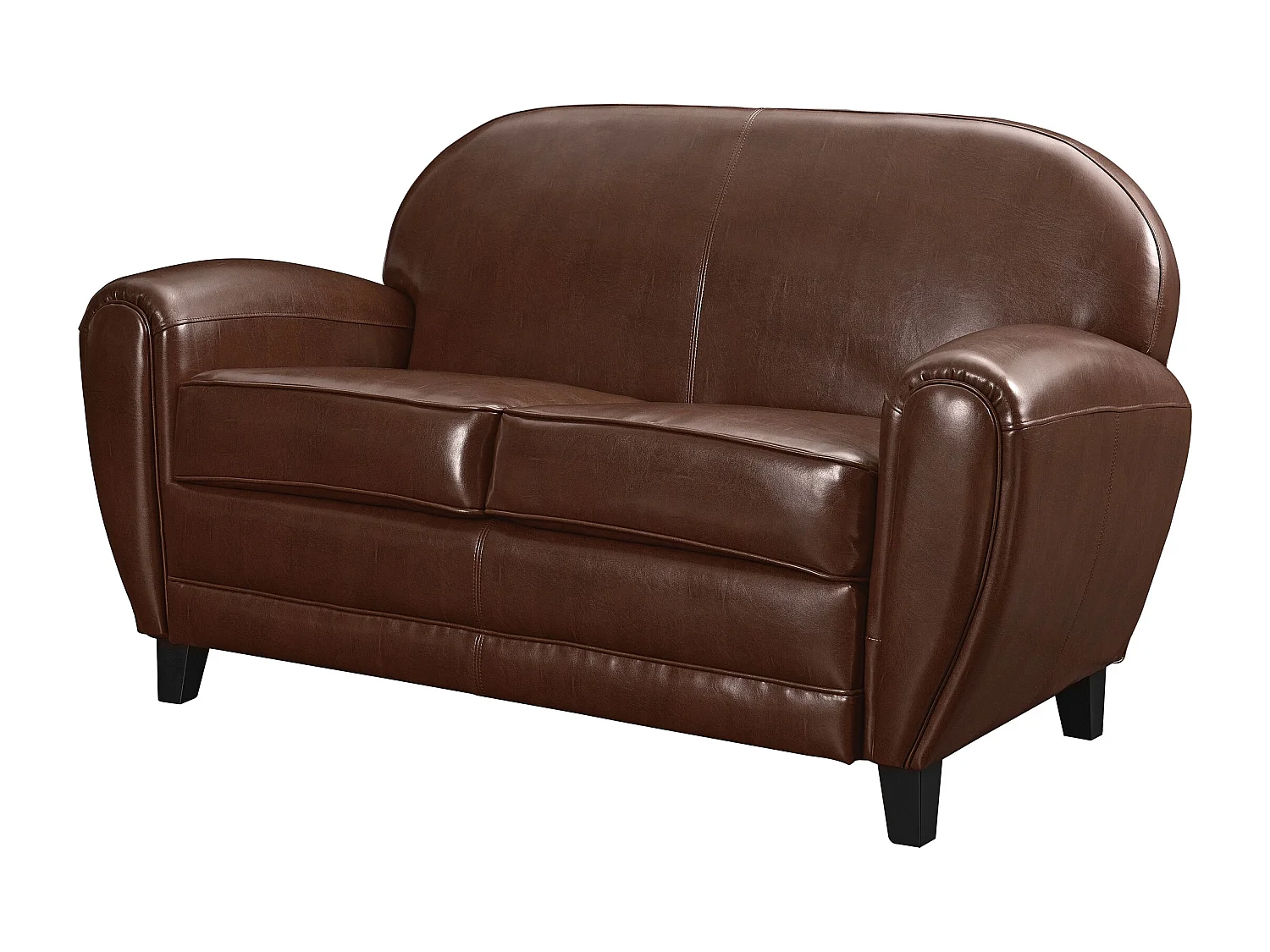 Canapé 2 places marron en croute de cuir enduite - Club