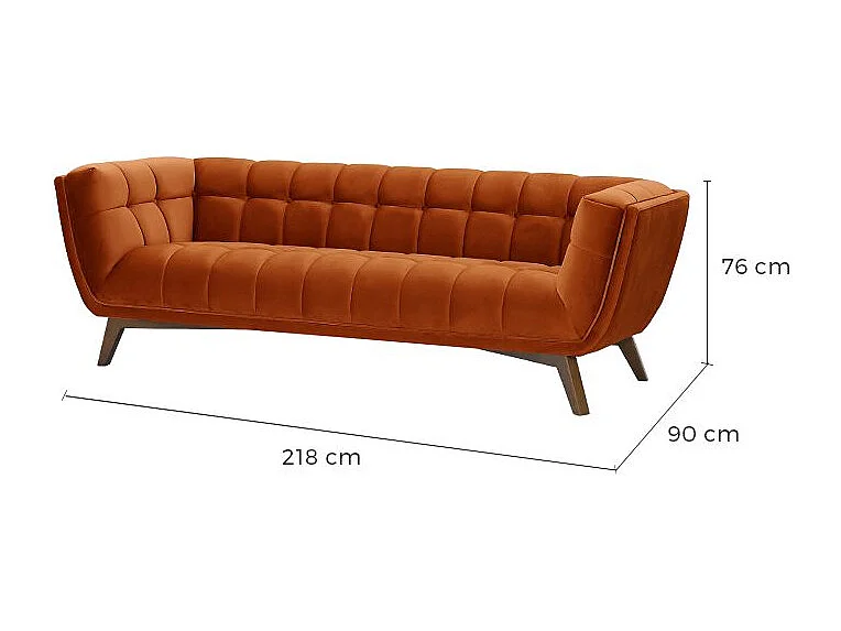 Divano a 3 posti in velluto arancione curcuma - Mona
