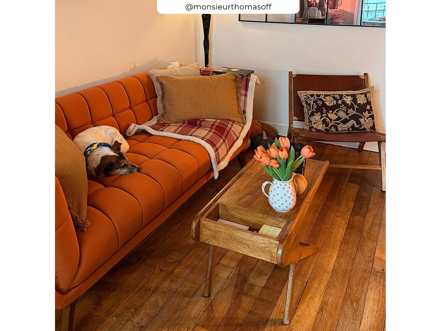 Divano a 3 posti in velluto arancione curcuma - Mona