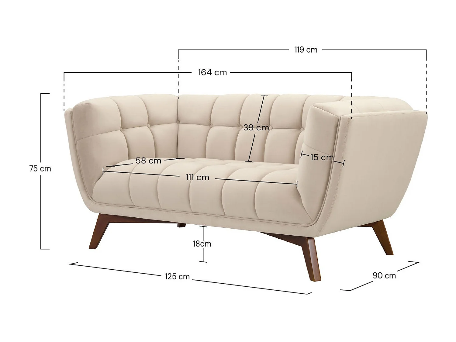 Canapé 2 places en velours beige - Mona