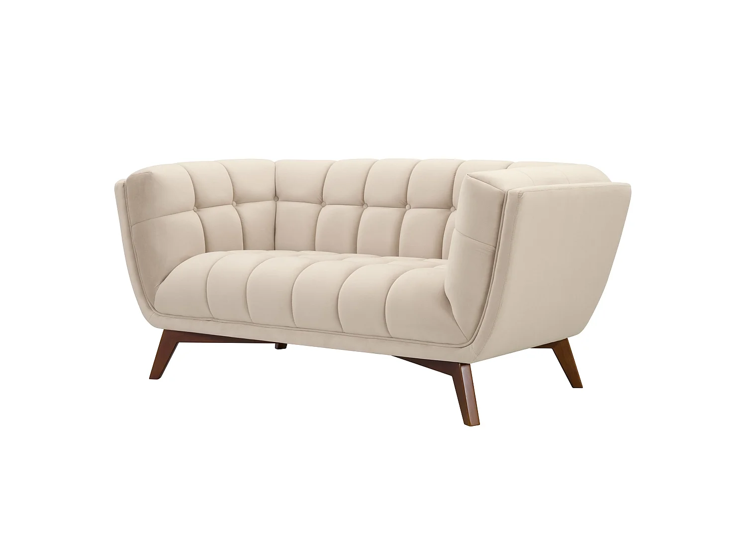 Canapé 2 places en velours capitonné beige MONA