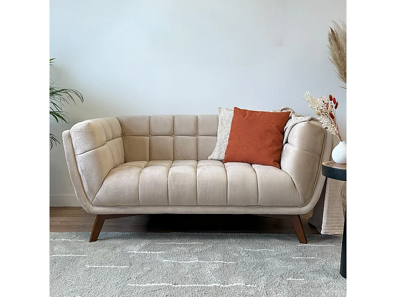 Canapé 2 places en velours beige - Mona