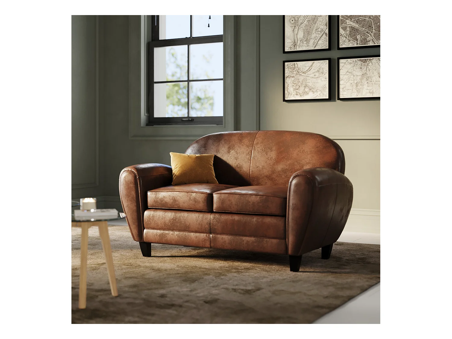 Sofá de 2 plazas de microfibra marrón - Club