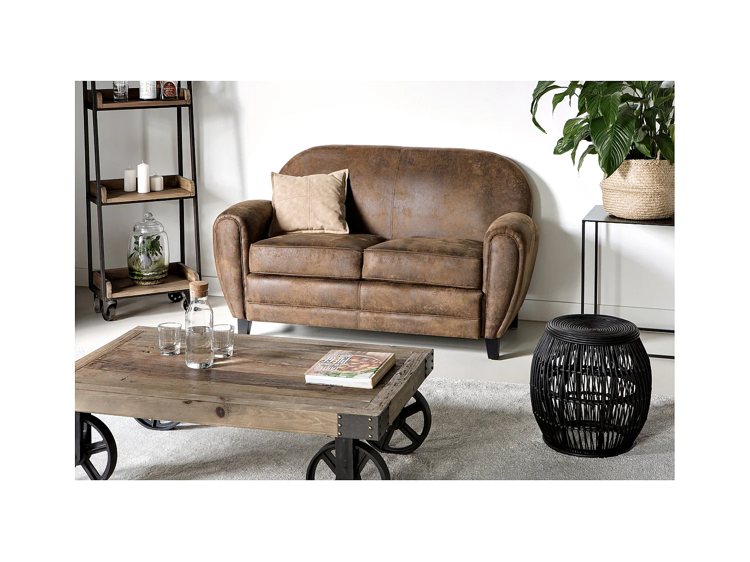 Sofá de 2 plazas de microfibra marrón - Club