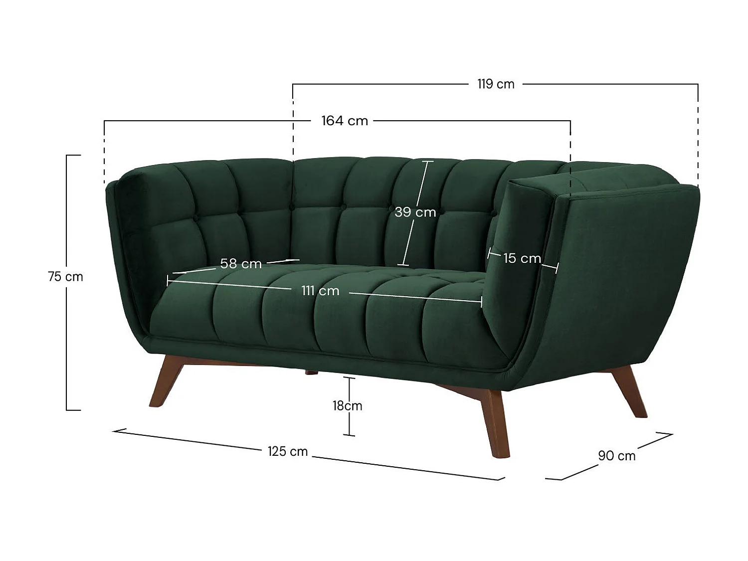 Canapé 2 places en velours vert foncé - Mona