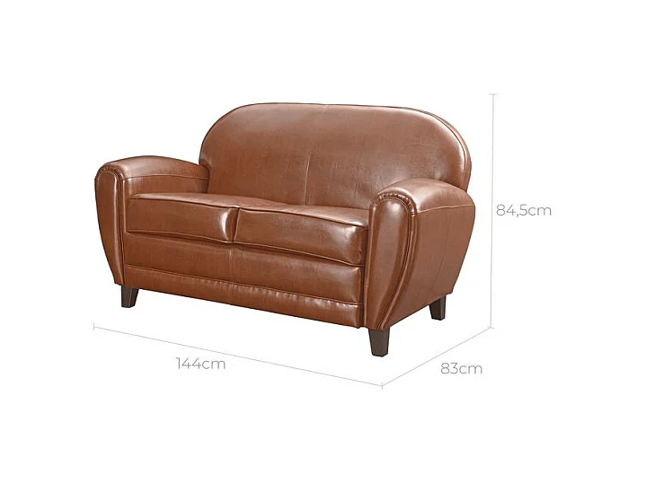 Divano a 2 posti in pelle rivestita color cammello - Club