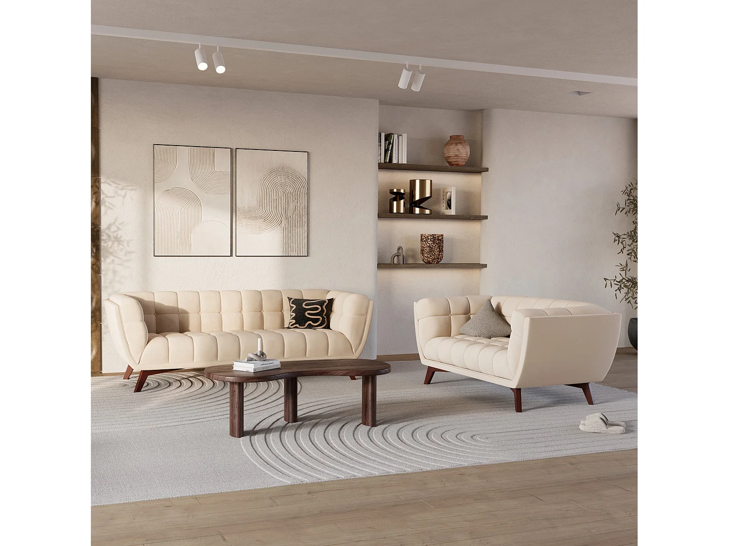 Sofá de 3 plazas en terciopelo beige - Mona