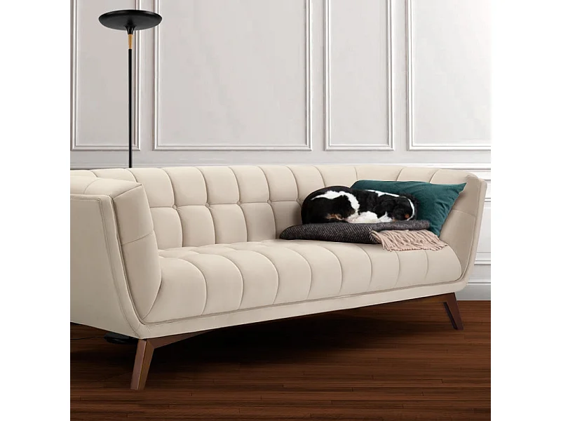 Sofá de 3 plazas en terciopelo beige - Mona