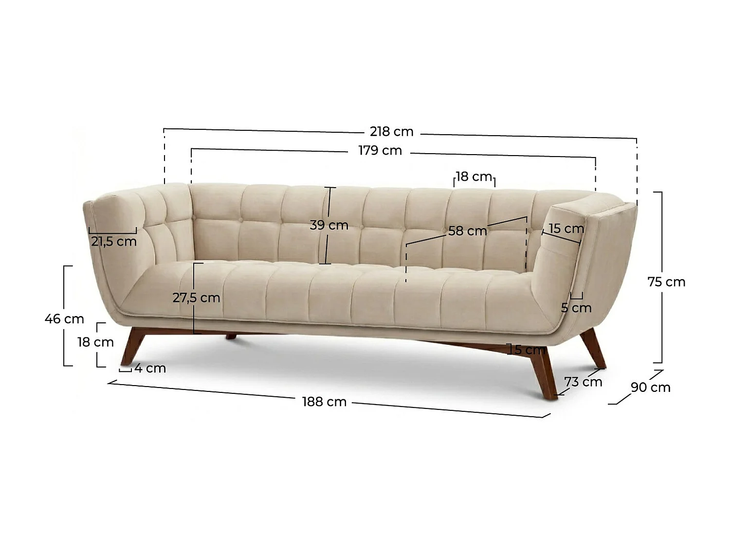Canapé 3 places en velours beige - Mona
