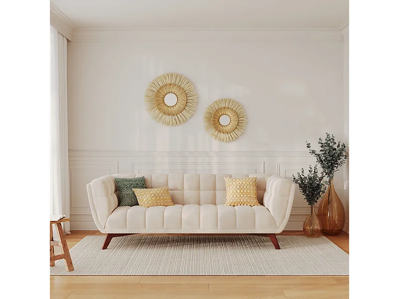 Sofá de 3 plazas en terciopelo beige - Mona