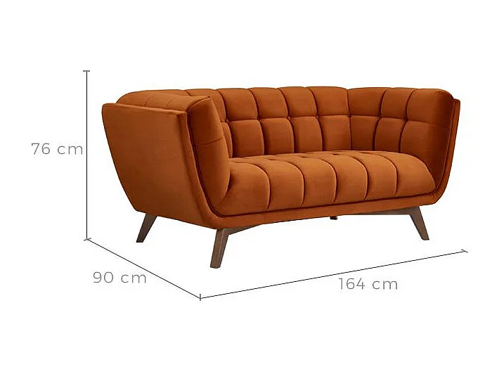 Canapé 2 places en velours orange curcuma - Mona