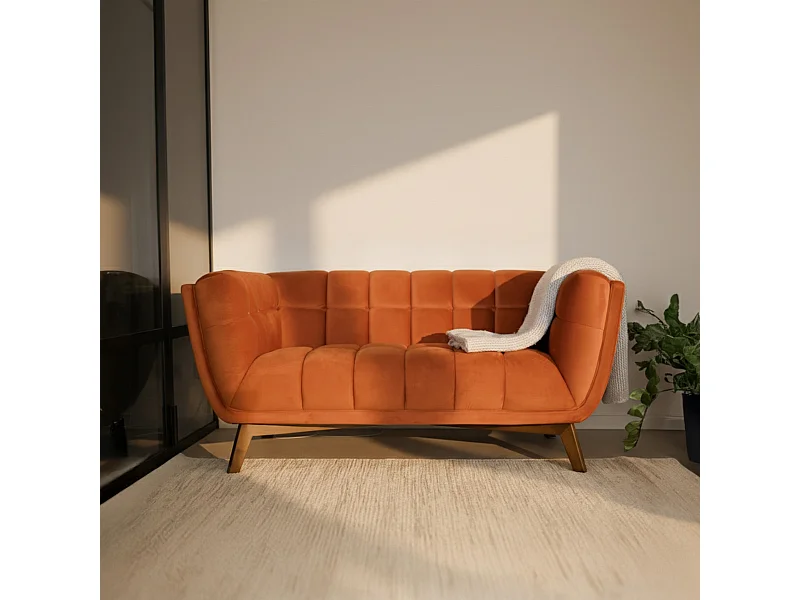 Divano a 2 posti in velluto arancio curcuma - Mona