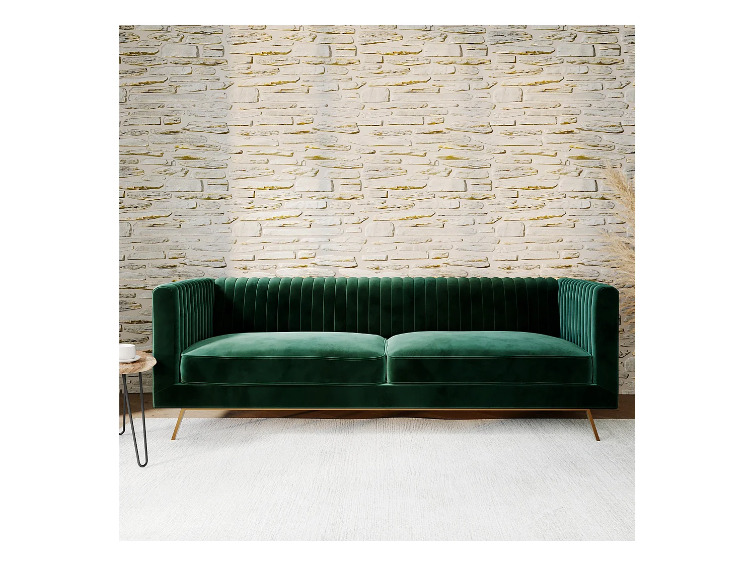 Sofá de 3 plazas en terciopelo verde oscuro - Gatsby