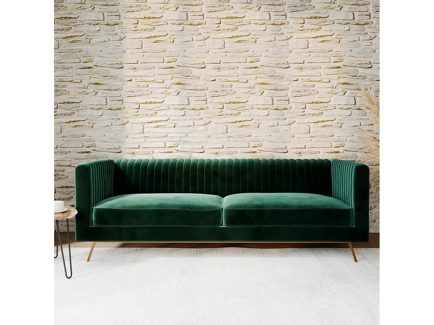 Sofá de 3 plazas en terciopelo verde oscuro - Gatsby