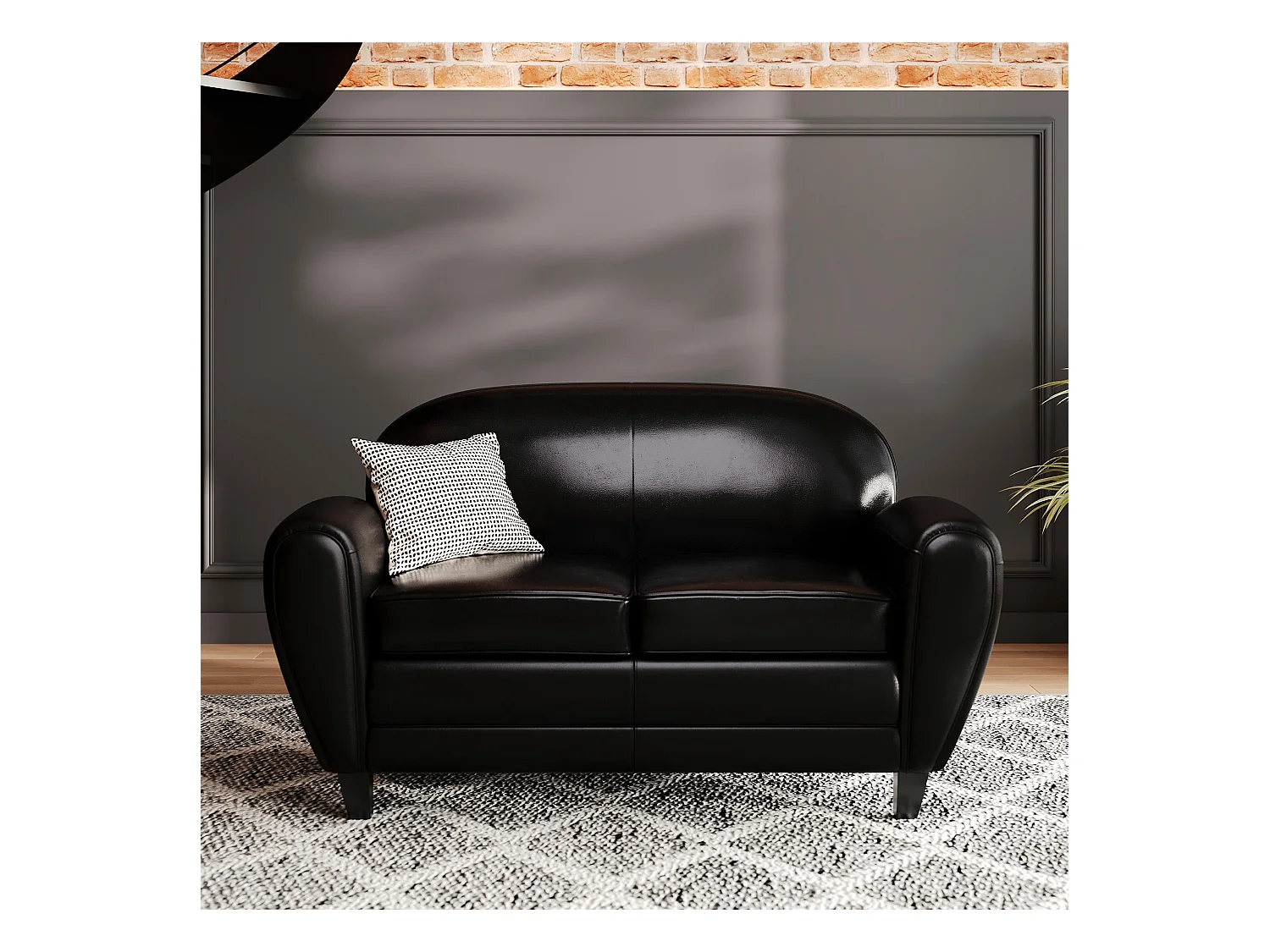 Divano nero a 2 posti in pelle rivestita - Club