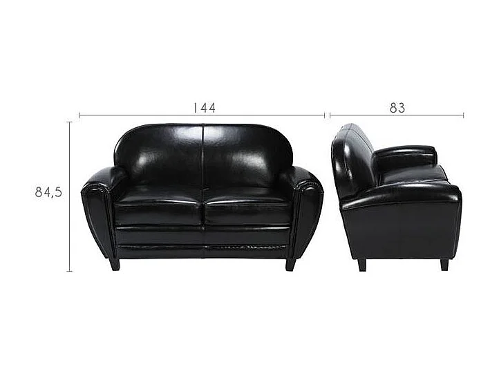Sofá negro de 2 plazas en piel revestida - Club