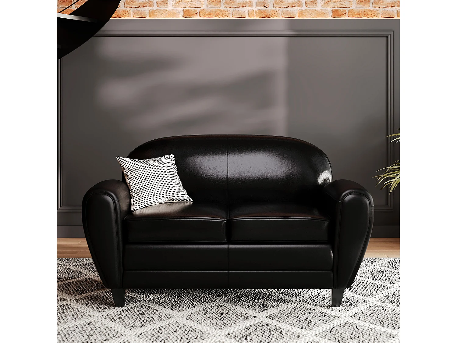 Canapé 2 places noir en croute de cuir enduite - Club