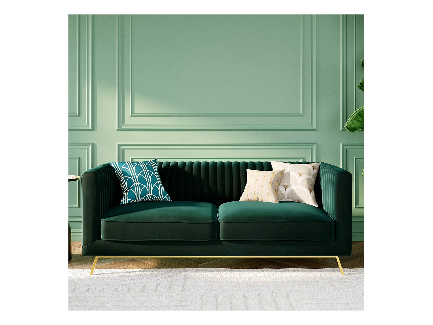 Sofá de 2 plazas en terciopelo verde oscuro - Gatsby