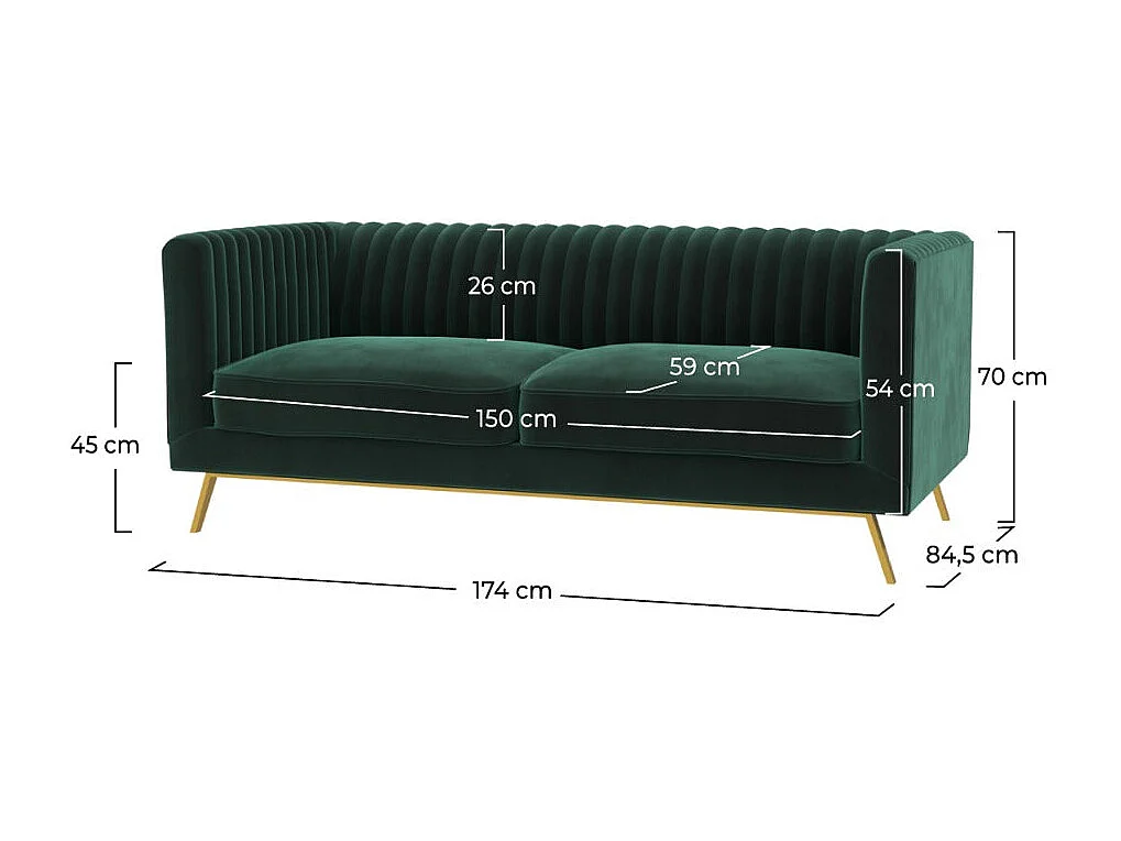 Divano a 2 posti in velluto verde scuro - Gatsby