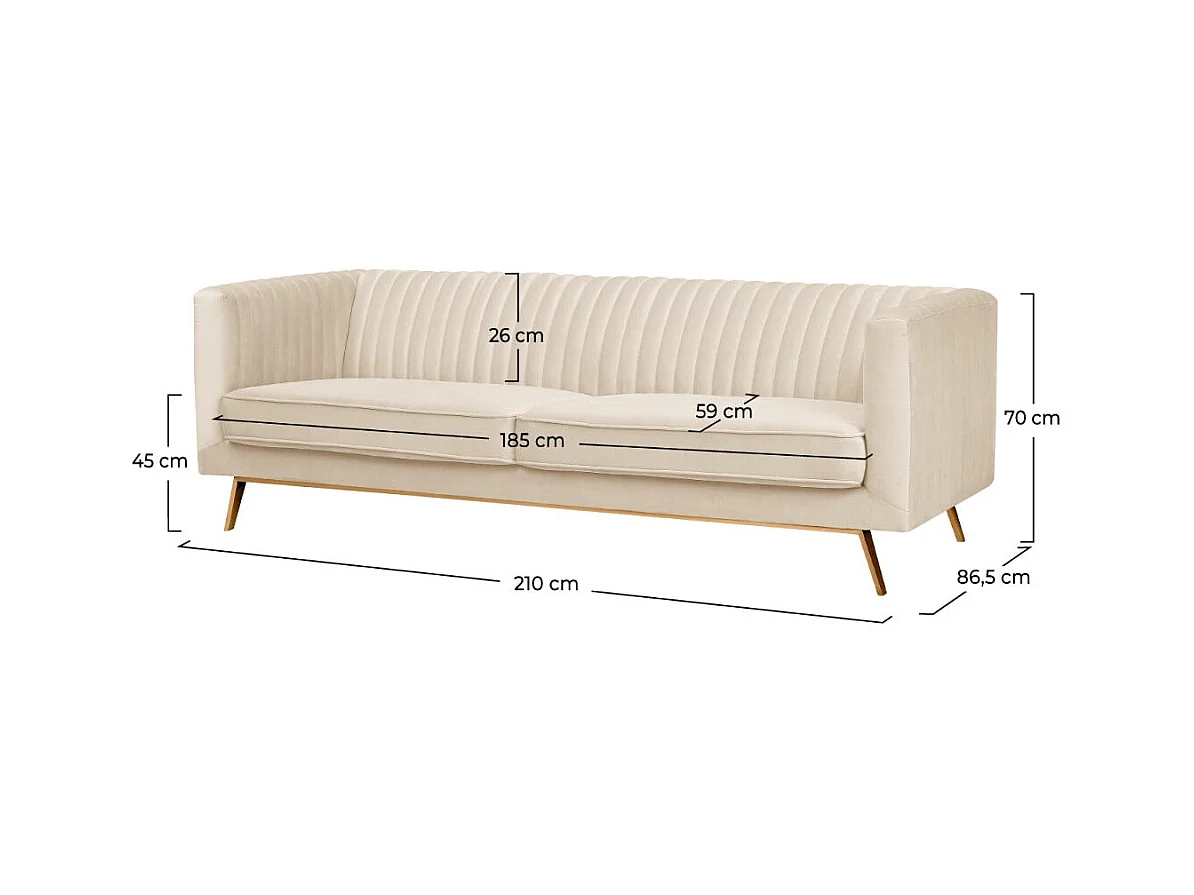 Sofá de 3 plazas en terciopelo beige - Gatsby