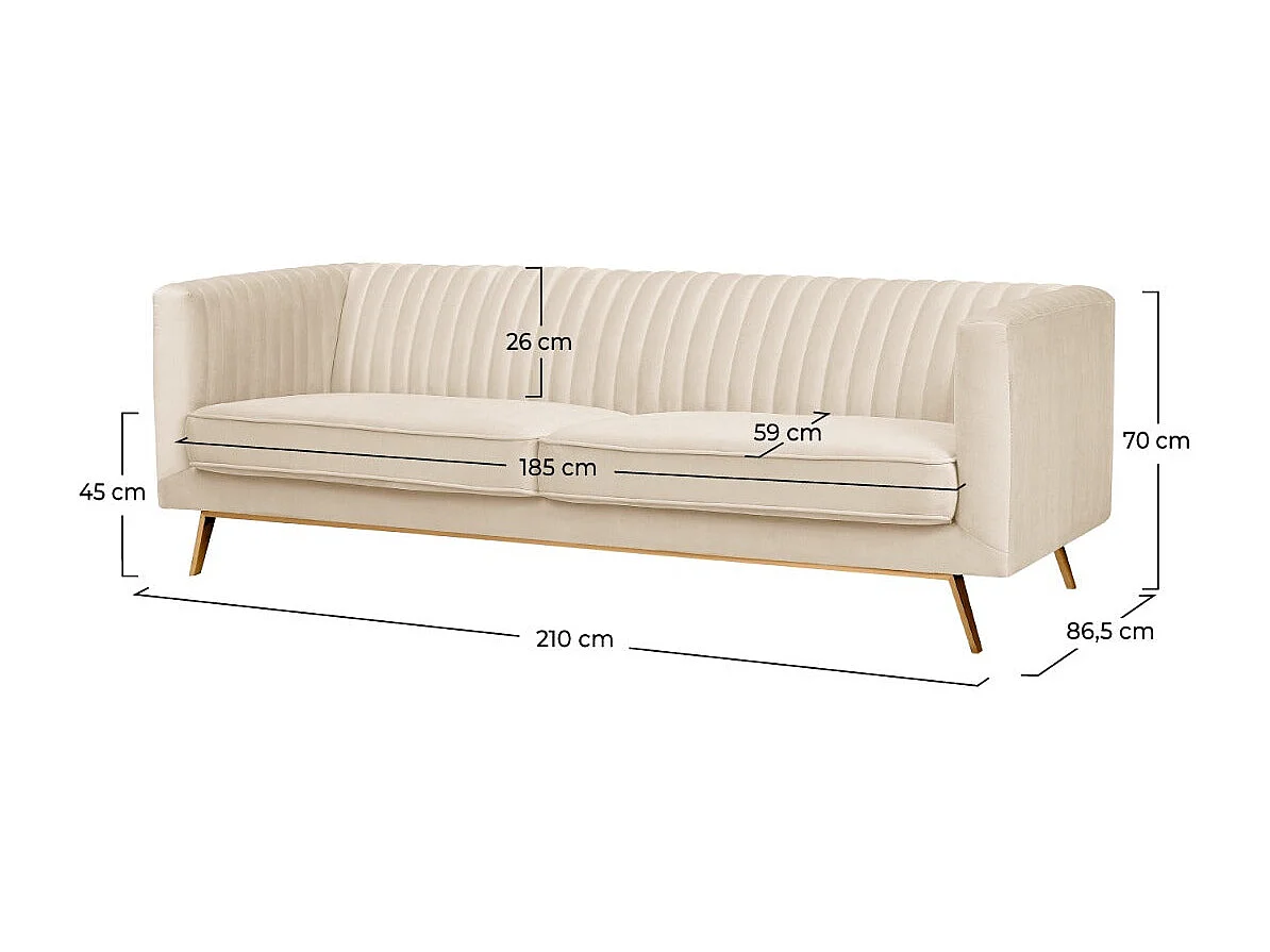 Sofá de 3 plazas en terciopelo beige - Gatsby