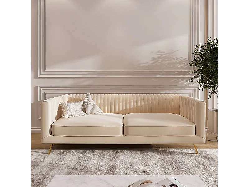 Sofá de 3 plazas en terciopelo beige - Gatsby