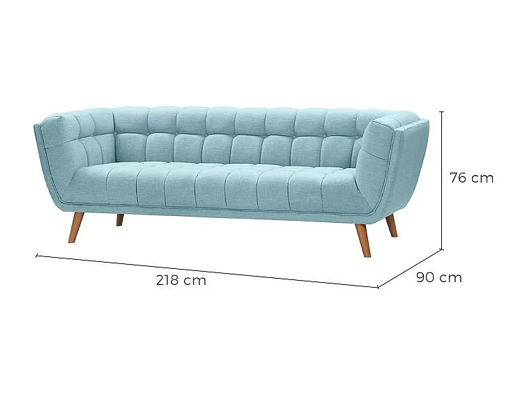 Canapé 3 places capitonné en tissu bleu clair - Carmen