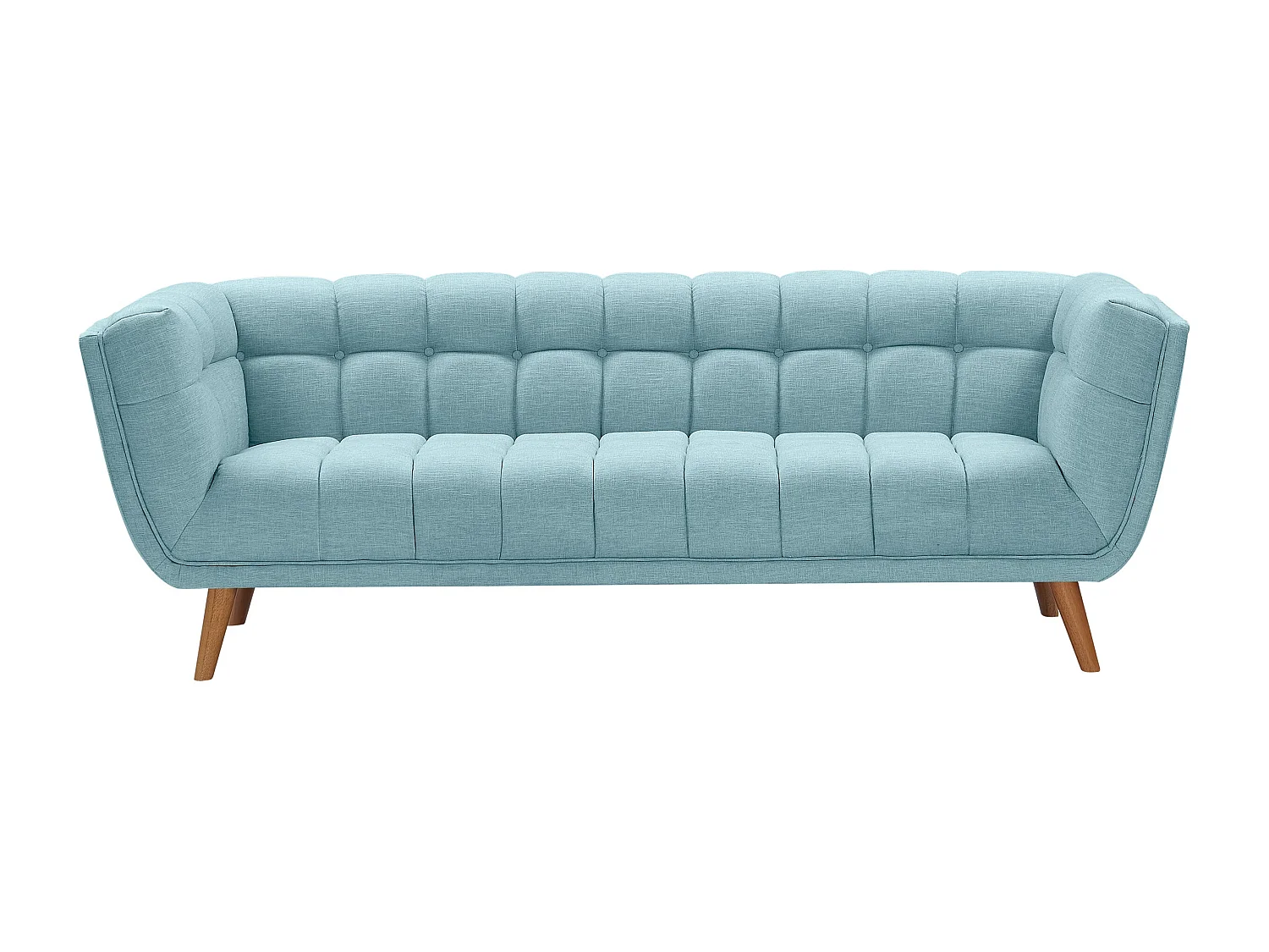 Canapé 3 places capitonné en tissu bleu clair - Carmen
