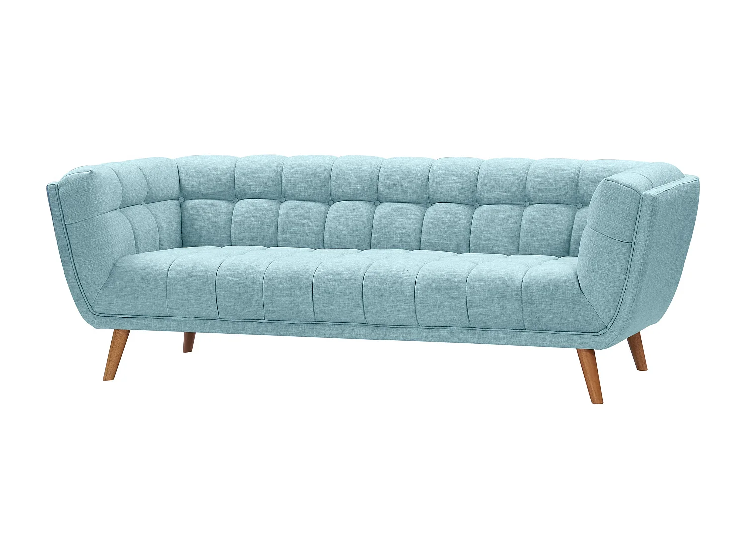 Canapé 3 places capitonné en tissu bleu clair - Carmen