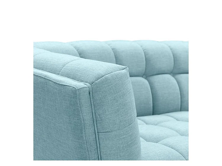 Canapé 3 places capitonné en tissu bleu clair - Carmen