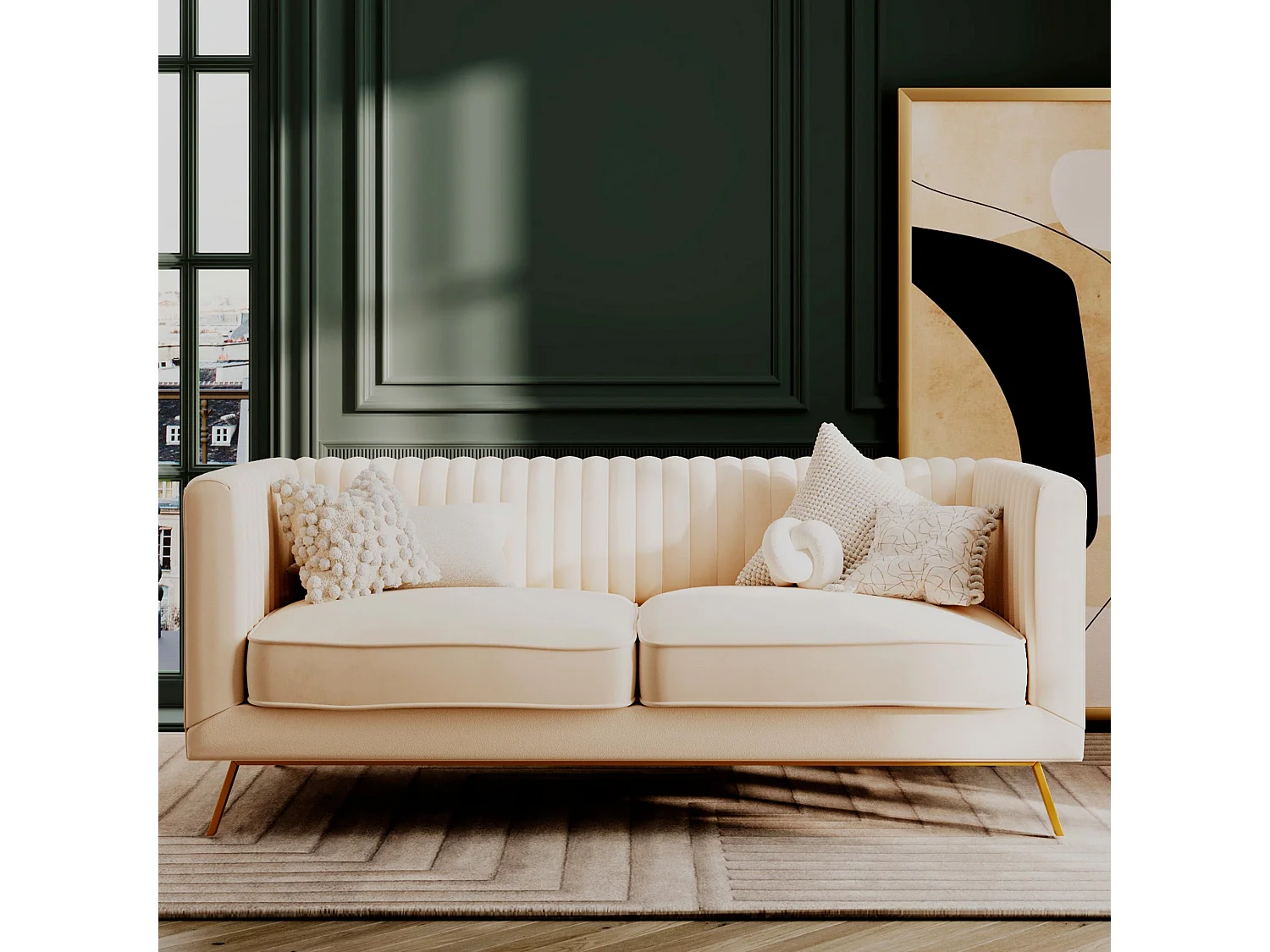 Canapé 2 places en velours beige - Gatsby