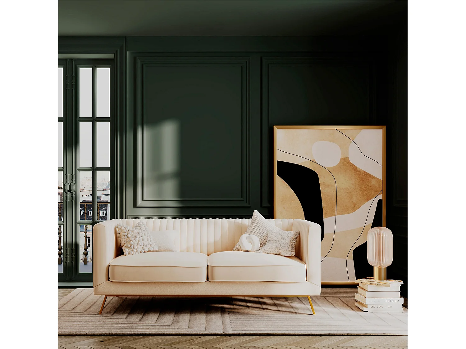 Canapé 2 places en velours beige - Gatsby