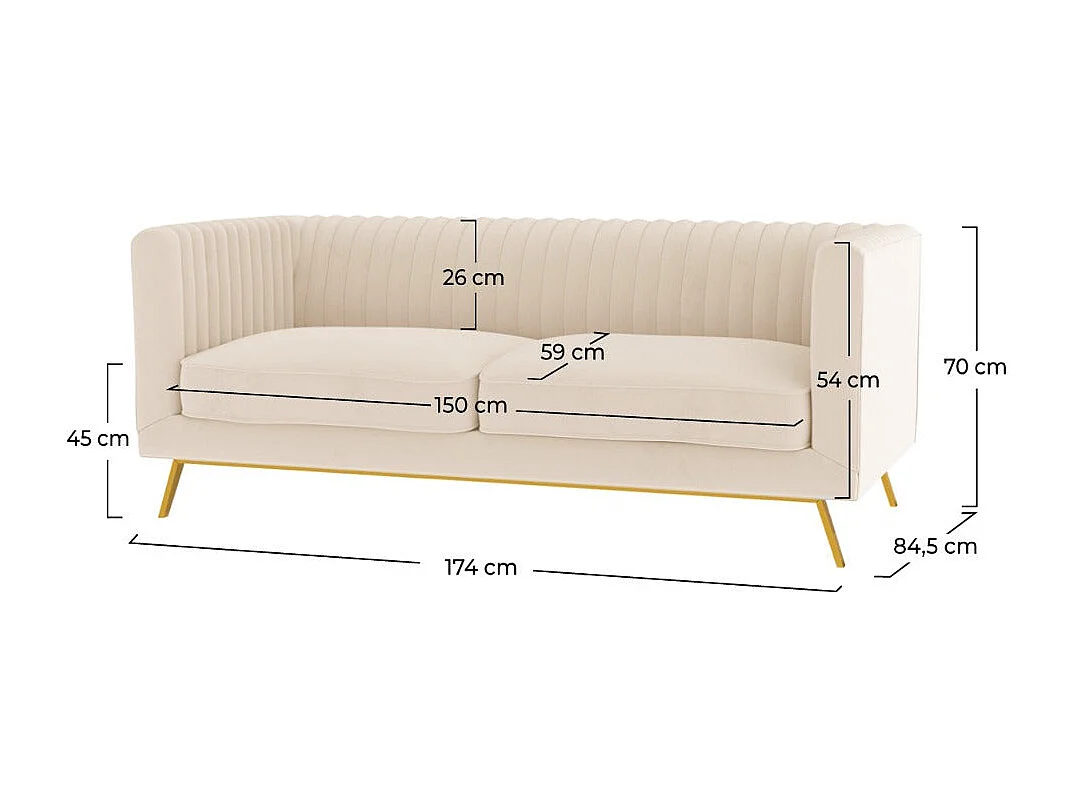 Sofá de 2 plazas en terciopelo beige - Gatsby