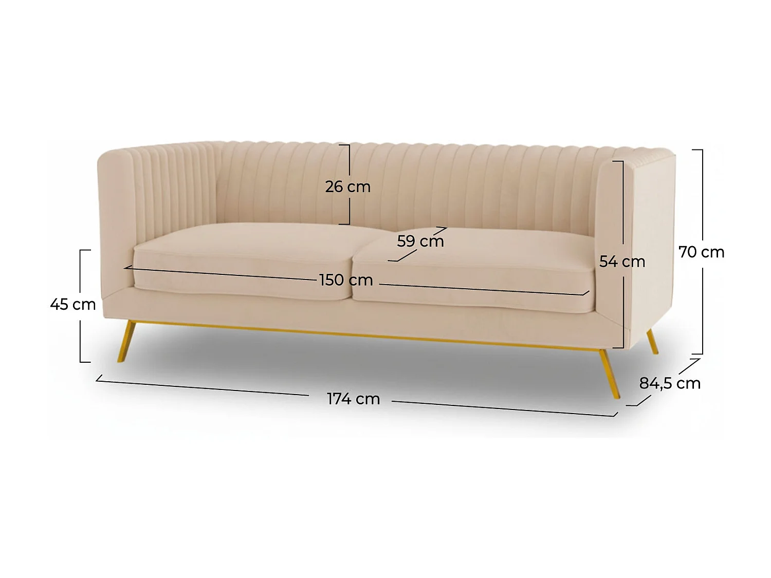 Sofá de 2 plazas en terciopelo beige - Gatsby