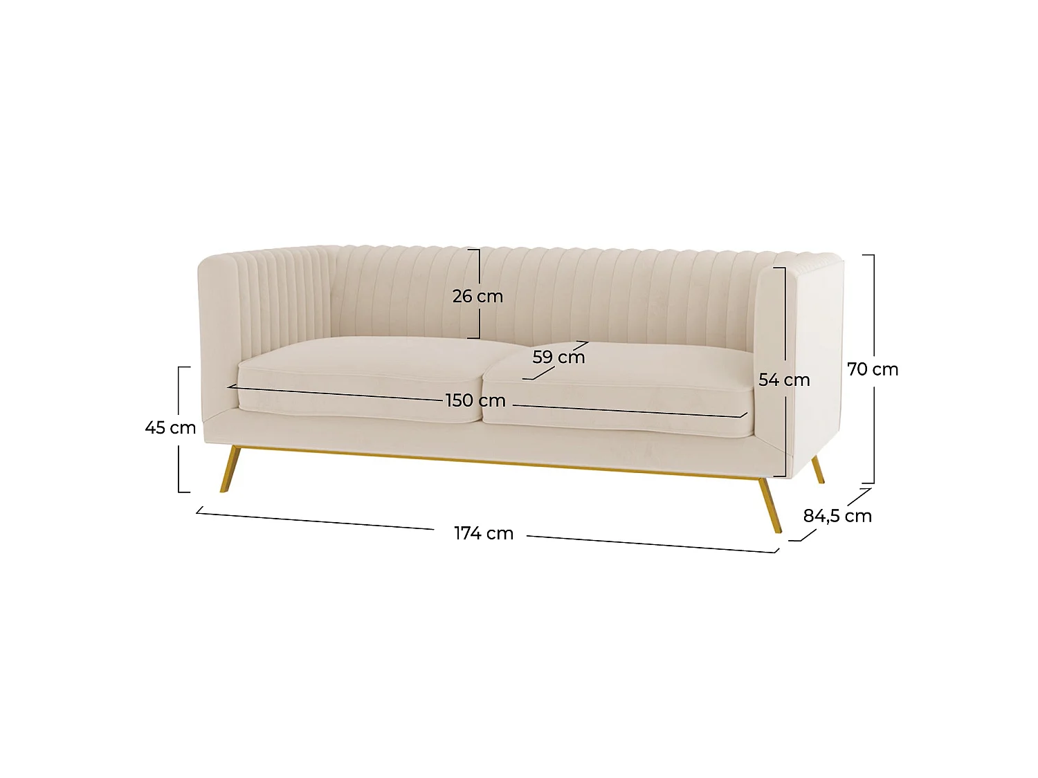 Sofá de 2 plazas en terciopelo beige - Gatsby