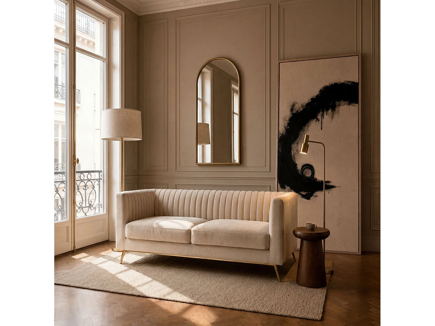 Sofá de 2 plazas en terciopelo beige - Gatsby
