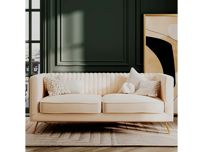 Canapé 2 places en velours beige - Gatsby